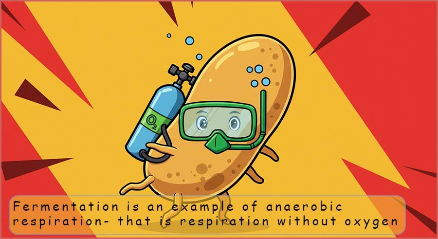 yeast wearing a diving tank full of oxygen- anaerobic respiration is respiration without oxygen
																				 